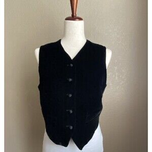Ann Taylor Women's Black Velvet Vest Size 6 Soft Knot Button Sleeveless Top